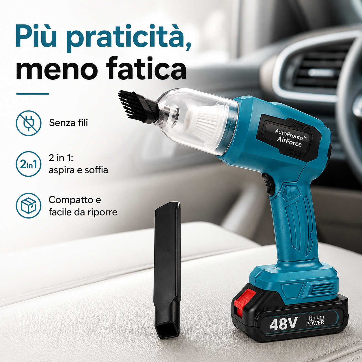 AutoPronto™ AirForce - Aspirapolvere e Soffiatore Portatile per Auto