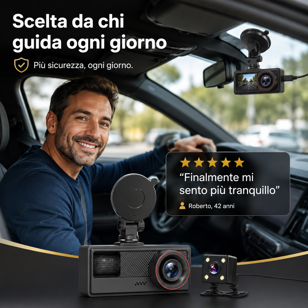 DriveGuard™ Duo – Dash Cam Wi-Fi Anteriore e Posteriore
