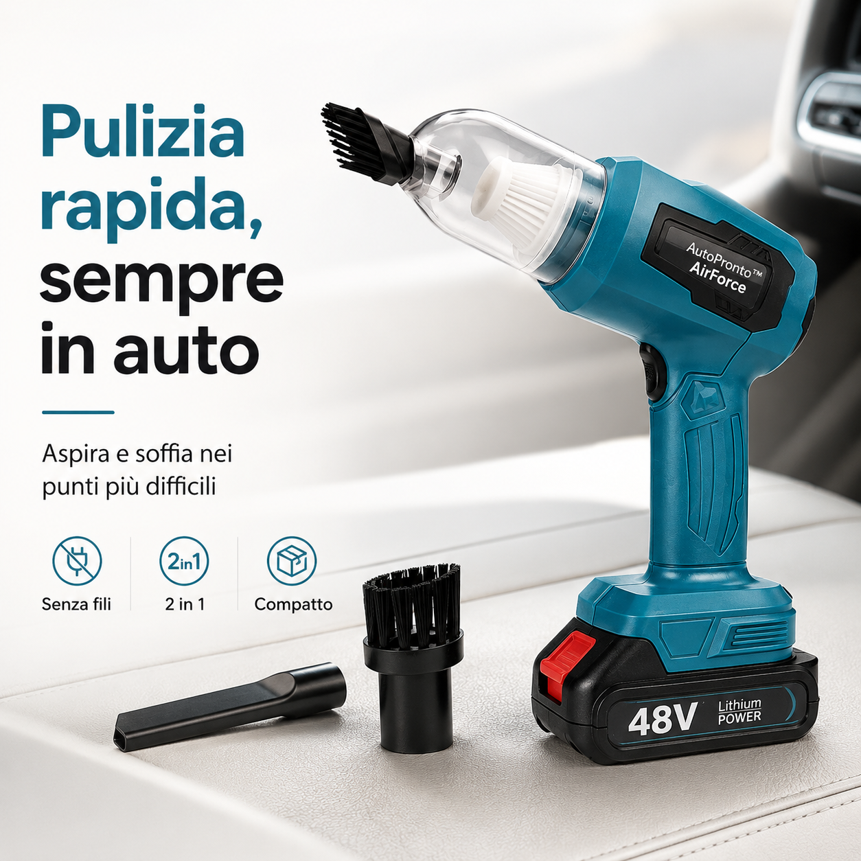 AutoPronto™ AirForce - Aspirapolvere e Soffiatore Portatile per Auto
