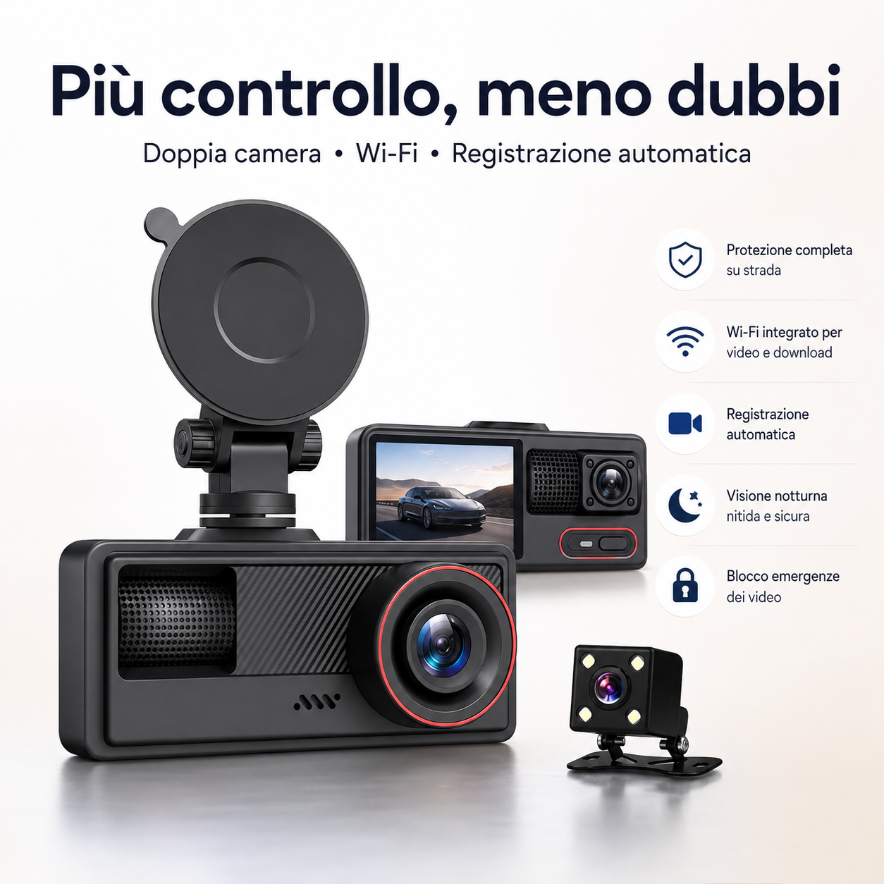 DriveGuard™ Duo – Dash Cam Wi-Fi Anteriore e Posteriore
